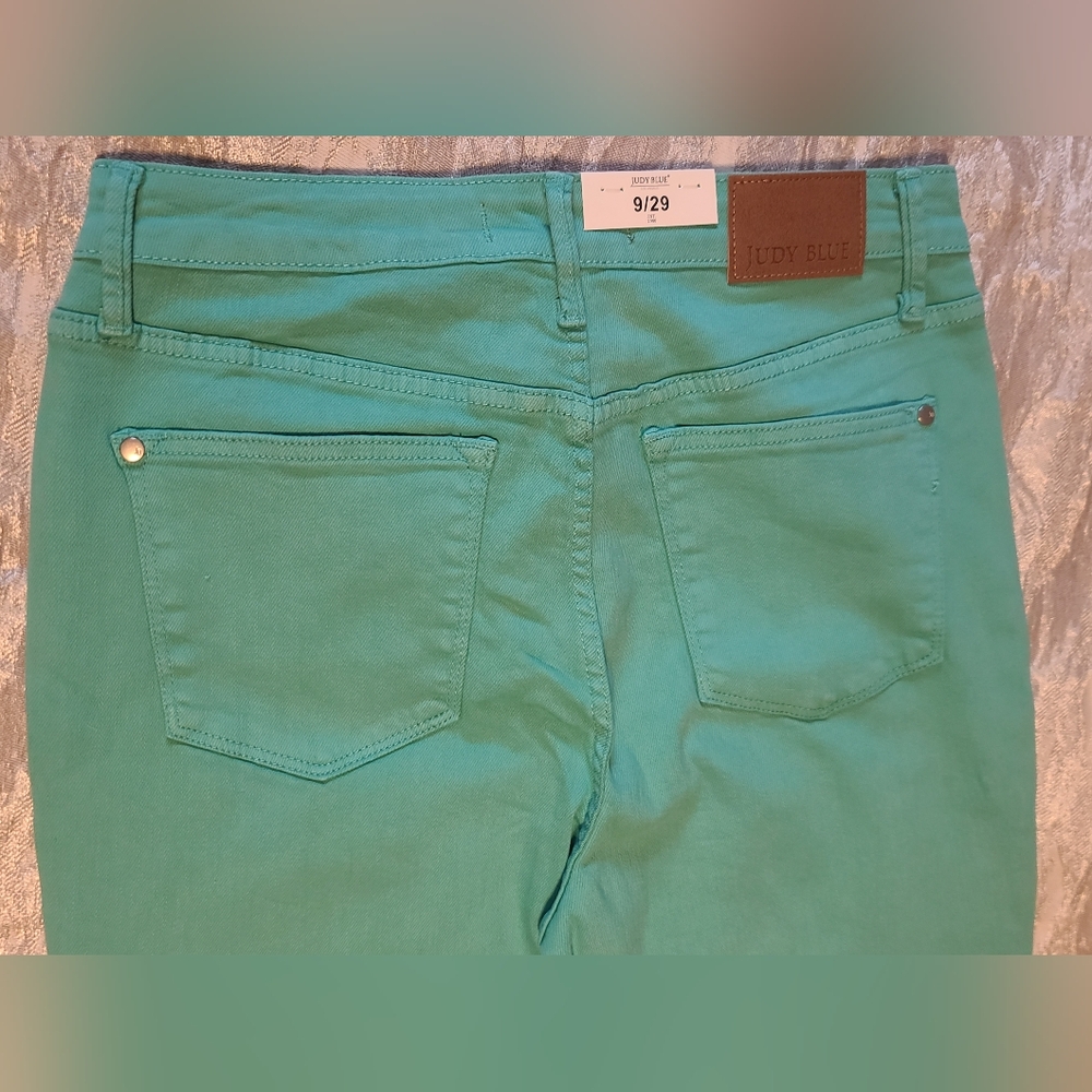 NWT Judy Blue Slim Fit, High Rise Aquamarine Women's Jeans Sz 9 - Picture 10 of 12